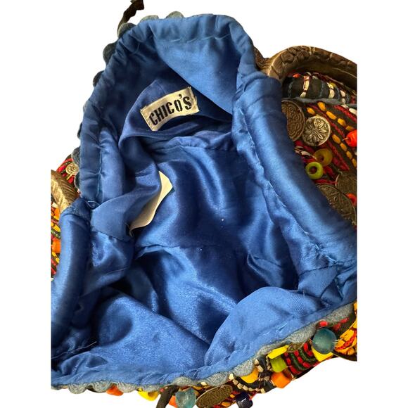 Chico's Heavily Beaded Coins Handbag Art to Wear Boho Kaleidoscop Silver Rings - Picture 5 of 9